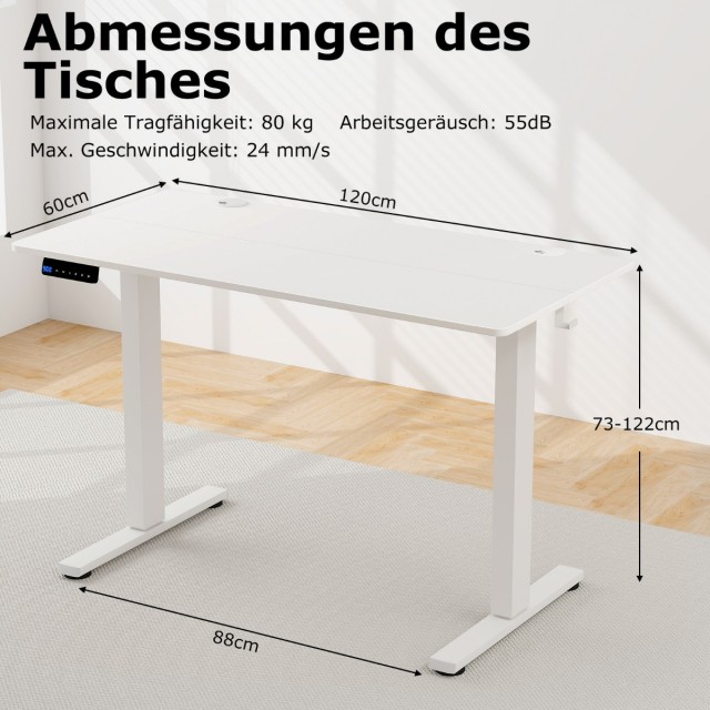 Costway Ηλεκτρικό Ρυθμιζόμενο Γραφείο 120 x 60 cm σε Ρουστίκ Λευκό ...
