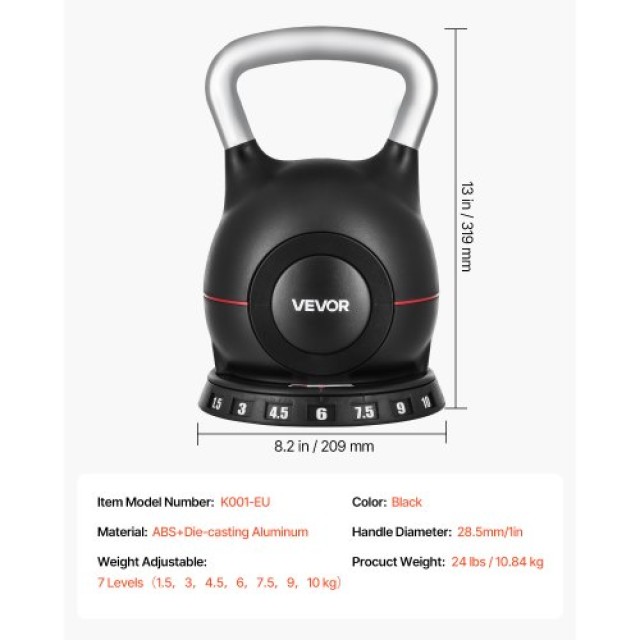 VEVOR Ρυθμιζόμενο Kettlebell με 7 Επίπεδα Βάρους HLKDHS1588KGL8BX1002V0