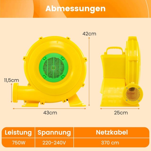 Costway Φορητός Ανεμιστήρας 750W με Λαβή και Σφήνες, Κίτρινο ES10568DE