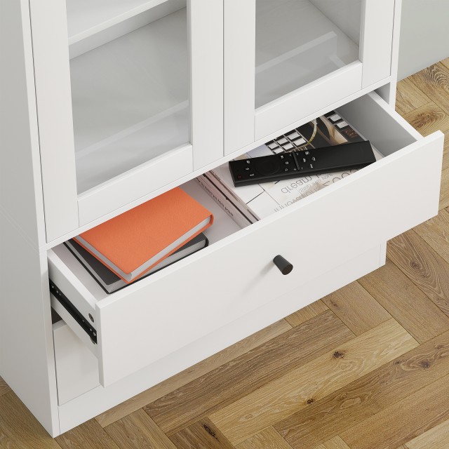 HOMCOM Λευκή Κουζίνα Κρεντένζα 59x30x164 cm με Γυάλινες Πόρτες 838-535V01WT