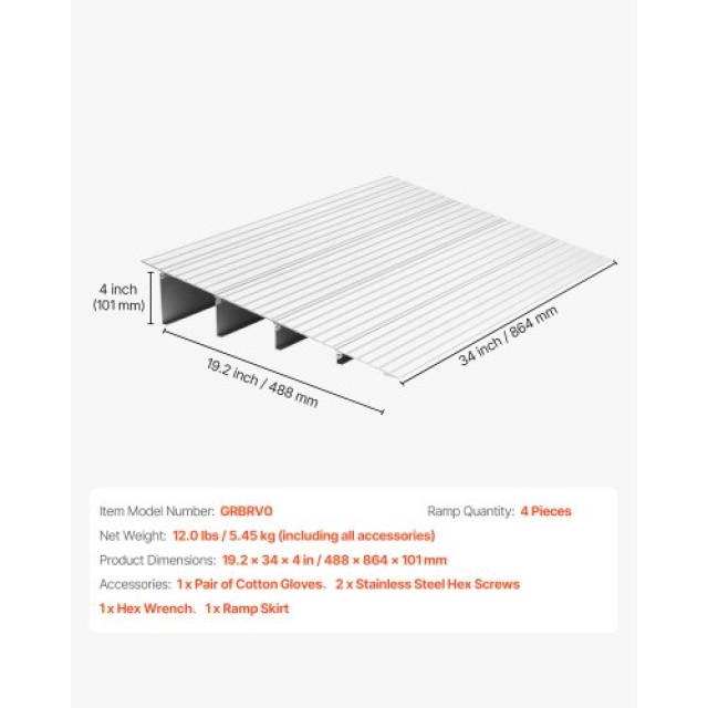 VEVOR Αλουμινένια Ράμπα Κατωφλίου για Σκαλοπάτια 115mm ικανότητα 36... VEVOR Αλουμινένια Ράμπα Κατωφλίου για Σκαλοπάτια 115mm ικανότητα 36...