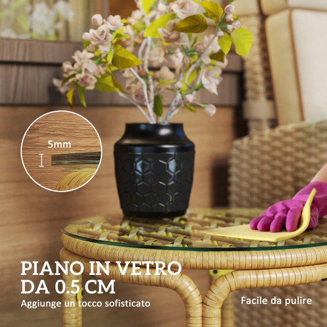 Outsunny Στρογγυλό Τραπέζι Κήπου Rattan & Γυαλί, Ø50x44 εκ, Κίτρινο...