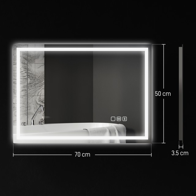 HOMCOM Καθρέφτης Μπάνιου 50x70 cm με LED, Bluetooth και Touch 834-8...