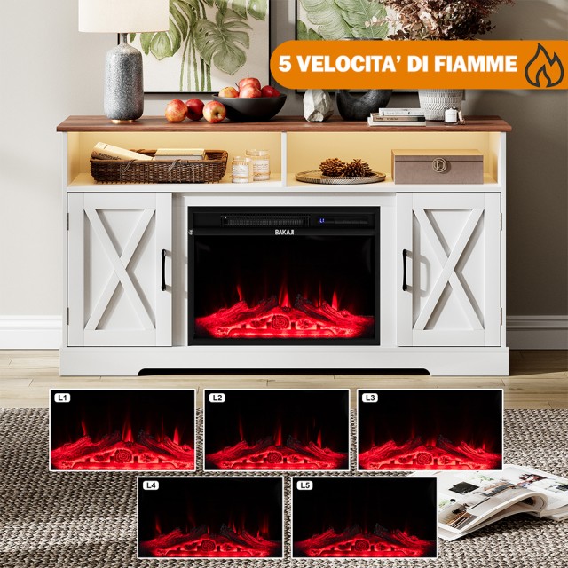 BAKAJI Έπιπλο TV με Ενσωματωμένο Τζάκι με Ρεαλιστικό Εφέ Φλόγας 138...