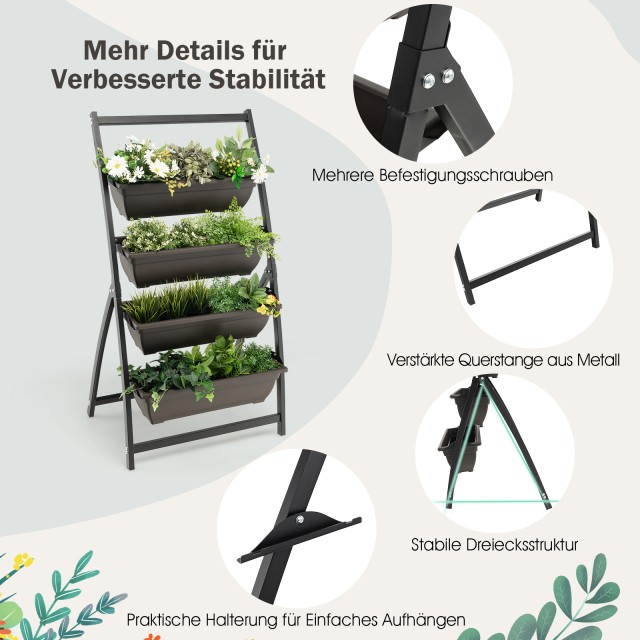 Costway Τετράριχο Κάθετο Φυτοδοχείο με Αποστραγγιστικές Οπές GT3901