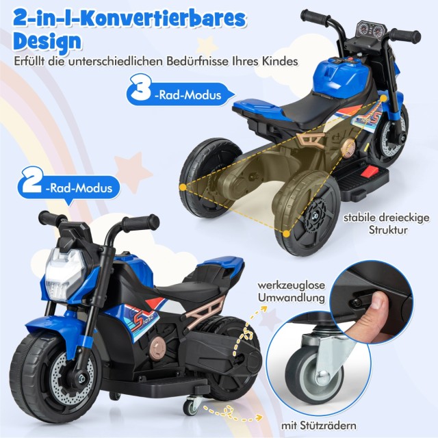 Costway  Ηλεκτρική Μοτοσικλέτα Παιδιών 2-σε-1 με LED Φώτα και Μουσική για Ασφαλή Οδήγηση (18-36 Μηνών) TQ10215DE-BL