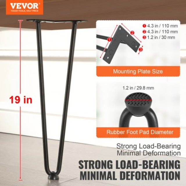 VEVOR  Μεταλλικά Πόδια Επίπλων Hairpin, 4τμχ, 226.8KG, Προστατευτικ...