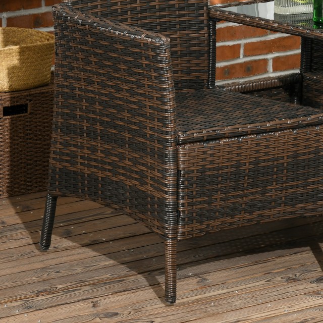 Outsunny Rattan Garden Σετ με 2 Μοντέρνες Καρέκλες και Τραπεζάκι Σαλονιού, 138x60x87 cm, Καφέ 867-180V00MB