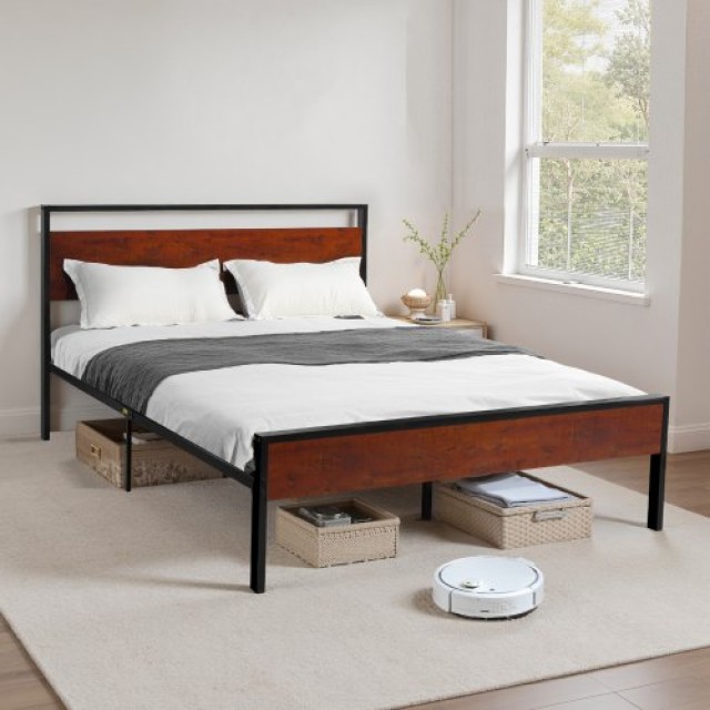 VEVOR Κρεβάτι Queen Size με Μεταλλικό Πλαίσιο, Κεφαλάρι και Ποδαρικ...
