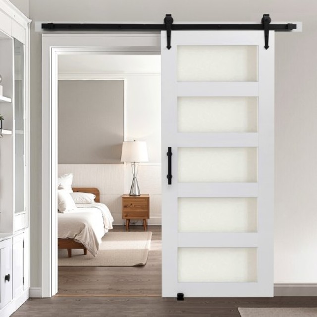VEVOR Σετ Συρόμενης Πόρτας με Πάνελ MDF & Ματ Γυαλί 914 x 2134mm GC...