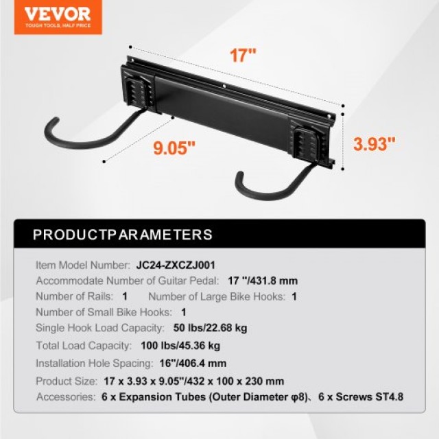 Βάση Ποδηλάτου VEVOR για Τοίχο - Κρεμάστρα για 2 Ποδήλατα  DGGJ17INCH20TKSE1V0