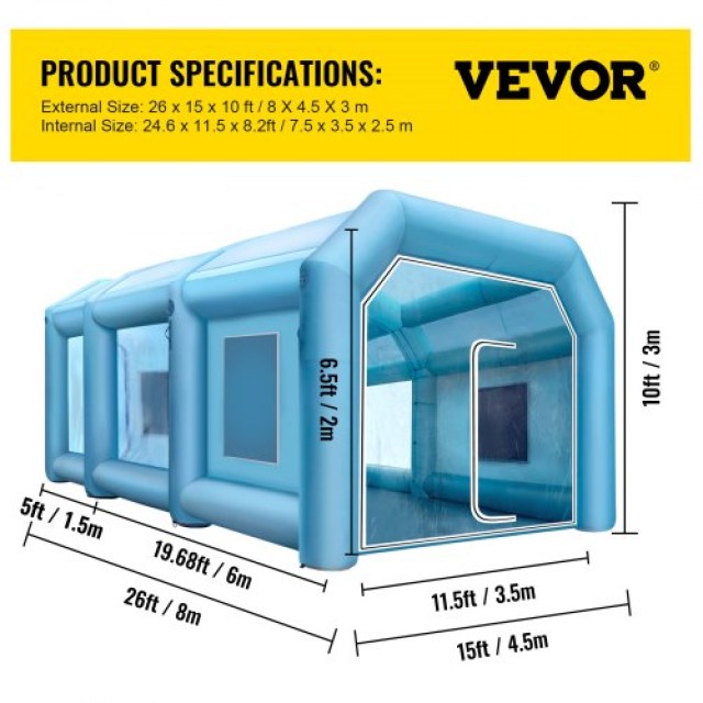 VEVOR Φουσκωτή Καμπίνα Βαφής Σκηνή Ψεκασμού 26x15x10 πόδια για Βαφή Μηχανών CQSPQFHSKC845F1H6V2