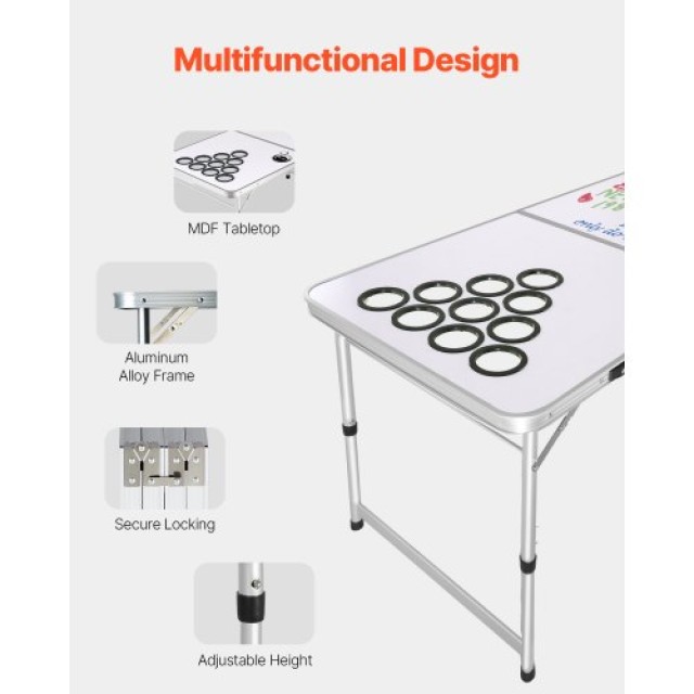 VEVOR Φορητό Τραπέζι Beer Pong  2.4 μ. για Πάρτι με Θέσεις για Ποτήρια και Μπάλες Πονγκ ZDPJYXZGCKDKGUYQ7V0