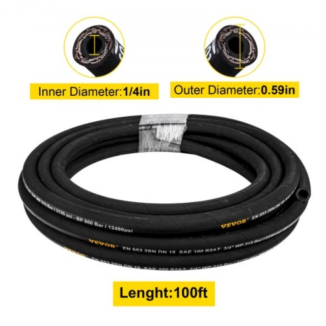 Σπιράλ Υδραυλικός Σωλήνας VEVOR 100ft R2 5800 PSI  YG100FT1-4-580001V0