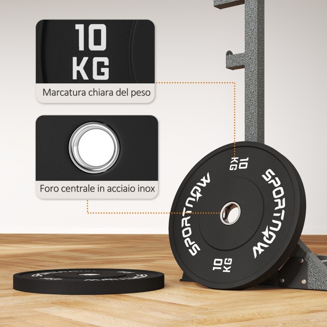 SPORTNOW Σετ 2 Δίσκοι Βάρους 10kg από Καουτσούκ με Τρύπα 2/5 cm για...