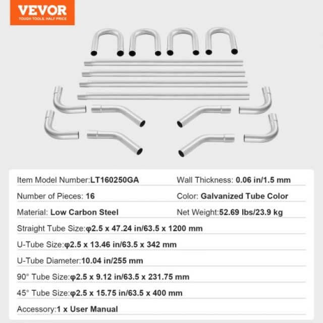 VEVOR  Κιτ Εξάτμισης 16 Τεμαχίων με Σύνδεση Slip-Fit  DZPQGTJ16PCSWRBW6V0