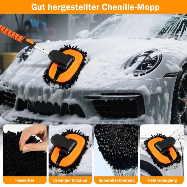 Costway Σετ Πλυσίματος Αυτοκινήτου με Τηλεσκοπική Λαβή και Βούρτσες...