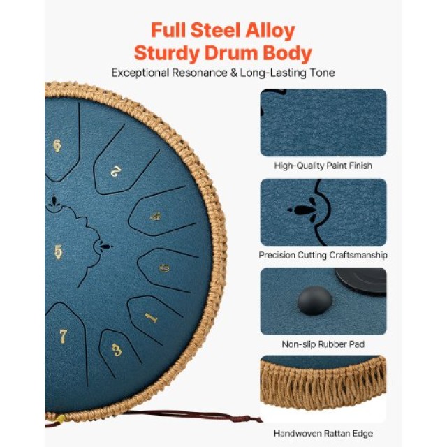 VEVOR Τύμπανο Χάλυβα 30,5cm με 13 Νότες σε Ντο Μείζονα, Σκούρο Μπλε... VEVOR Τύμπανο Χάλυβα 30,5cm με 13 Νότες σε Ντο Μείζονα, Σκούρο Μπλε...