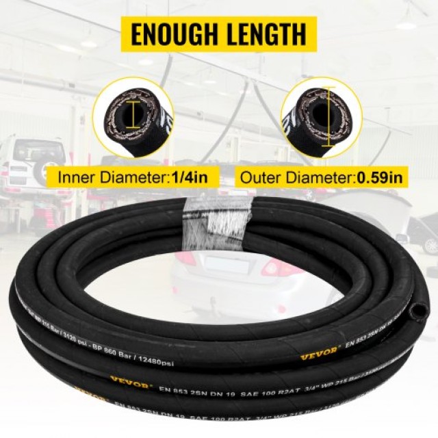 VEVOR Υδραυλικός Σωλήνας 1/4 x 328 ft, 5800 PSI, Εύκαμπτος Λάστιχος με 2 Πλέξεις Ατσαλιού  YG328FT1-4-5800PSV0