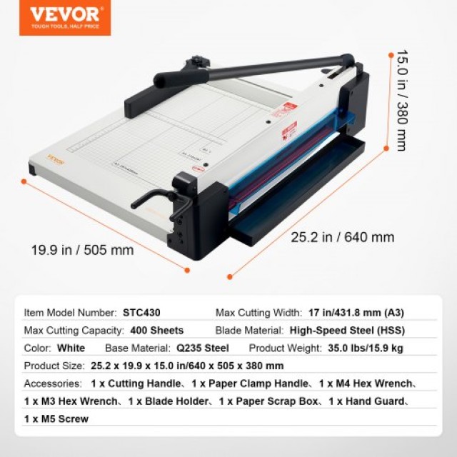 VEVOR Κοπτικό Χαρτιού 17 A3 Γκιλοτίνα Μεταλλική Βάση 400 Φύλλων DXS...