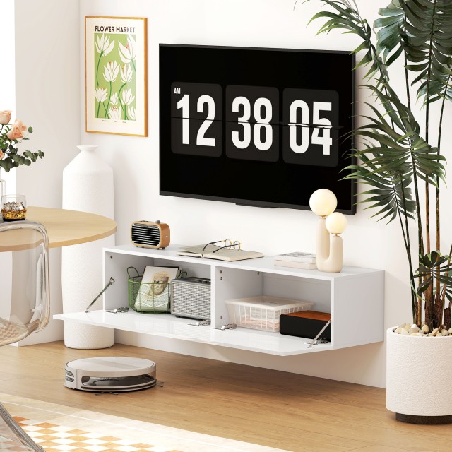 HOMCOM Κινητή Βάση TV με 2 Ντουλάπια για Οθόνες 45-65, 140x33x29.8 ...
