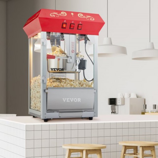 VEVOR  Μηχανή Ποπ Κορν Πάγκου 850W 8 Oz 48 Κούπες Κόκκινη TSBMHJ8OZ...