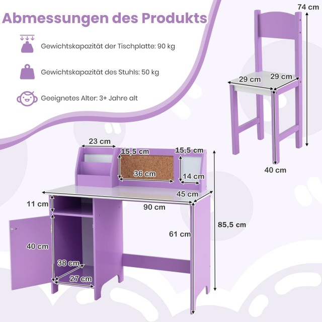 Costway Παιδικό Πολυλειτουργικό Γραφείο με Καρέκλα - Διαστάσεις Τρα...