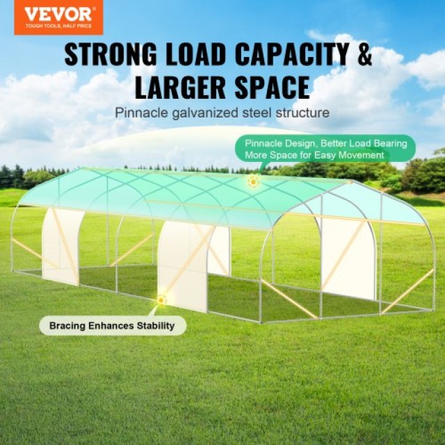 VEVOR  Θερμοκήπιο Σήραγγας 29.53x9.84x6.6ft Γαλβανισμένο Πλαίσιο PE Κάλυμμα Πράσινο SDXWS30X10X7FTY13V0