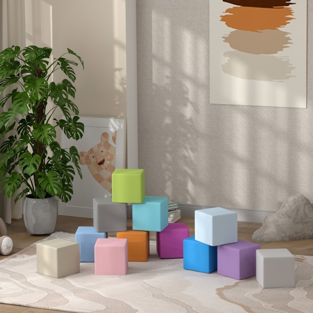 HOMCOM Σετ 12 Μαλακά Παιδικά Κυβάκια για Παιδιά 12-36 Μηνών από PU και EPE, 20x20x20cm, Πολύχρωμα 3D0-003V02MX