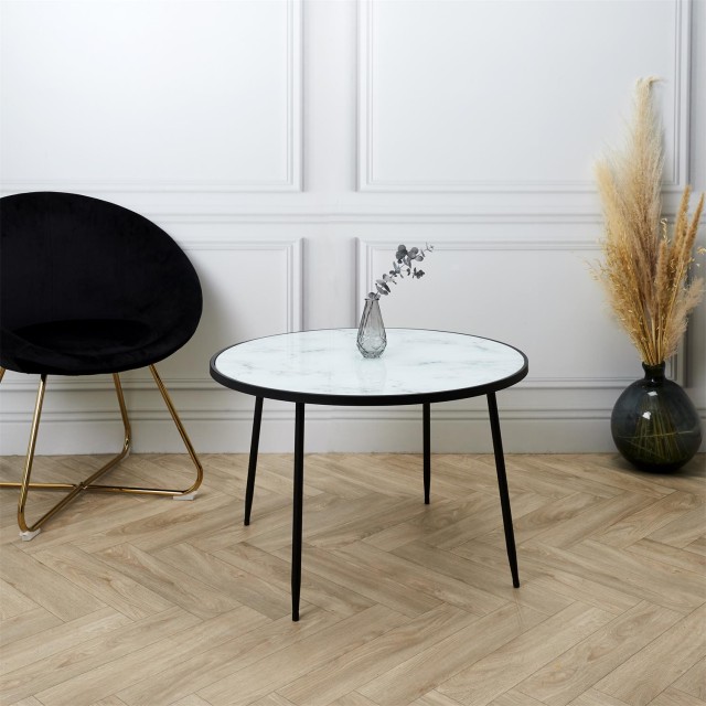 Μεταλλικό Τραπεζάκι Σαλονιού 75 x 75 x 48 cm με Εφέ Μαρμάρου HD5166 Home Deco Factory