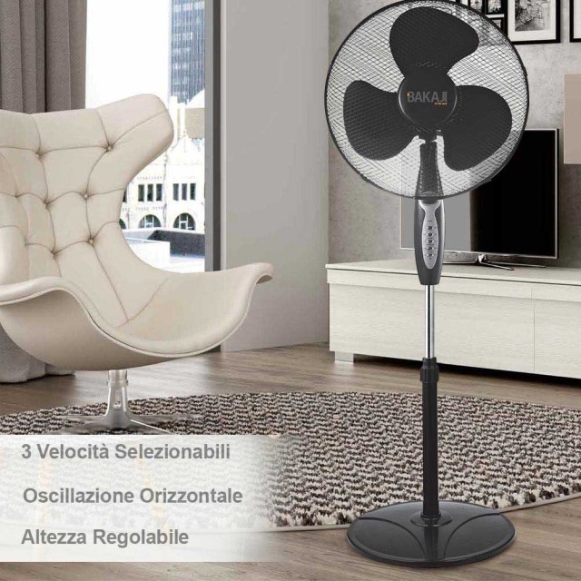 BAKAJI  Ανεμιστήρας Στήλης 45W 40cm 3 Ταχύτητες Ρυθμιζόμενο Ύψος Τη...