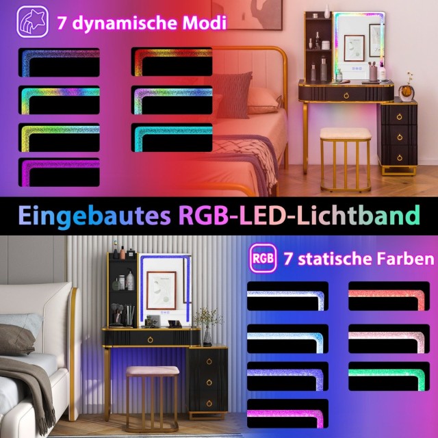 Costway Σετ Τουαλέτας Μακιγιάζ με LED Φωτισμό  80 cm x 40 cm x 137 cm Μαύρο HU10617DE-BK