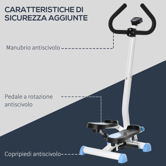 HOMCOM Stepper με τιμόνι, οθόνη LCD και αντιολισθητικά πετάλια, 55x44x108 εκ., λευκό και μπλε A90-263BU