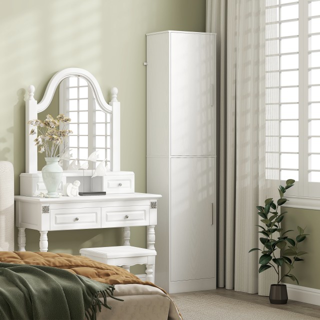 HOMCOM Λευκή Ξύλινη Στήλη Μπάνιου 40x35x180 cm με 2 Ντουλάπια και 6 Ρυθμιζόμενα Ράφια 836-605V90WT