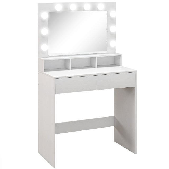 HOMCOM Τραπέζι Μακιγιάζ με Καθρέφτη και LED, 80x40x135 εκ, Λευκό 831-823V80WT