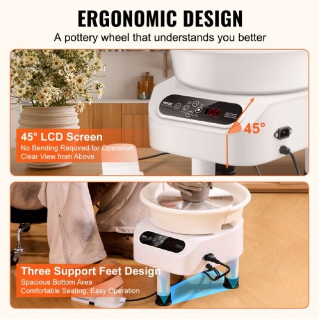 Κεραμικός Τροχός VEVOR 11 με Πεντάλ & Οθόνη Αφής 450W Λευκός  ZQLPJSJS11YCDNPP1V2