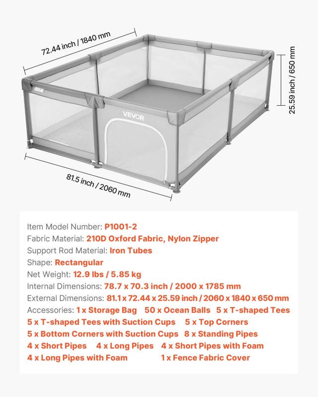 VEVOR Παιδικό Πάρκο 2000 x 1785mm Μεγάλο για Μωρά & Νήπια YYEWSHLBY...