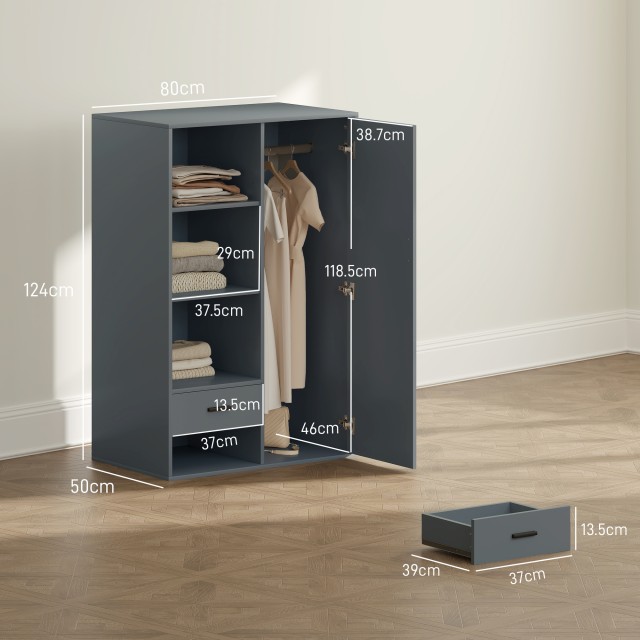 HOMCOM Μοντέρνα Ντουλάπα 80x50x124 εκ, Σκούρο Γκρι 831-967V00CG