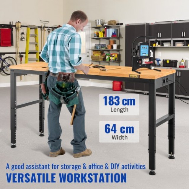 Ρυθμιζόμενος Πάγκος Εργασίας VEVOR 183x64cm με Ξύλινη Επιφάνεια & Μ...