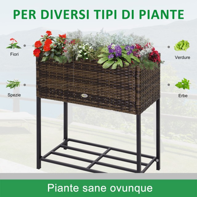 Outsunny Wicker Effect Planter με καφέ ράφι (70cm x 30cm x 72cm) 86...