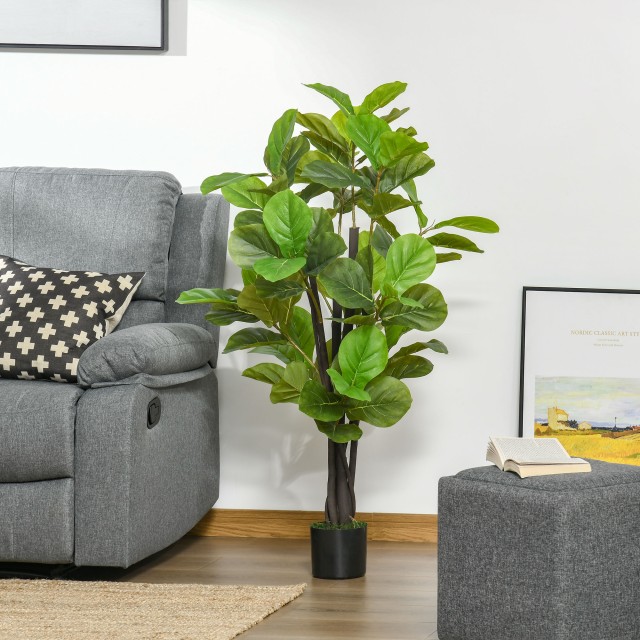 HOMCOM Τεχνητό Ficus 130cm για εσωτερικούς και εξωτερικούς χώρους, ρεαλιστικό τεχνητό φυτό με 78 φύλλα 830-437