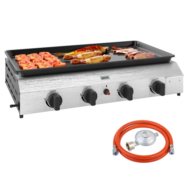 Outsunny Πλάκα Μπάρμπεκιου Αερίου με 4 Καυστήρες 2.4kw και Αντικολλητική Επιφάνεια, 77x44.5x19cm, Ασημί 846-133V52SR