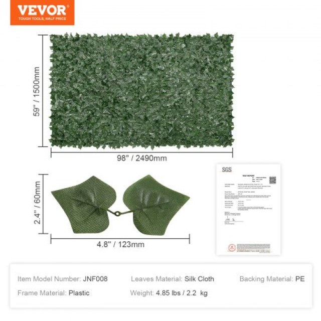 VEVOR Τεχνητός Φράχτης Κισσού 1.5 x 2.5m για Κήπο/Μπαλκόνι  WLSRZZW...
