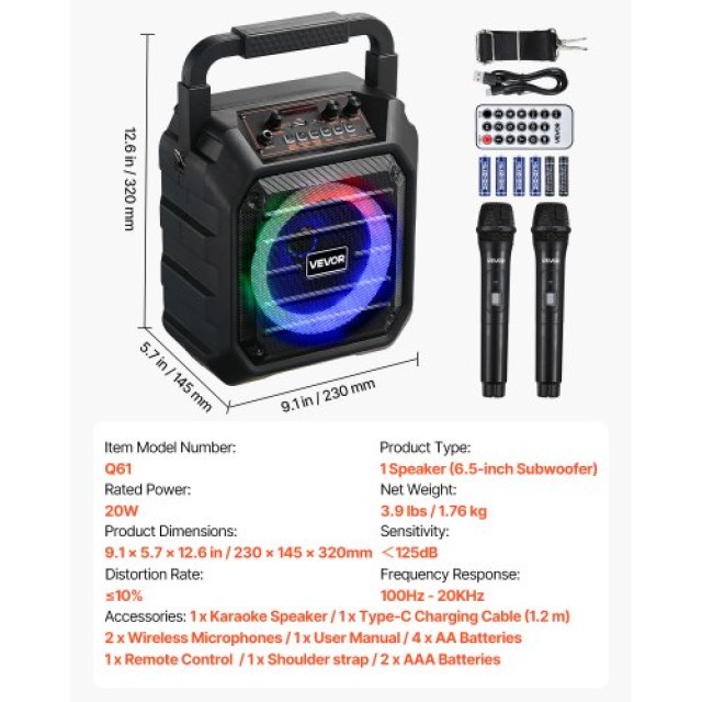 VEVOR Φορητό Καραόκε Bluetooth 20W με 2 Ασύρματα Μικρόφωνα και LED ... VEVOR Φορητό Καραόκε Bluetooth 20W με 2 Ασύρματα Μικρόφωνα και LED ...