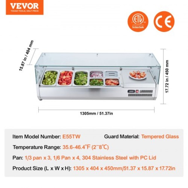 Ψυγείο Σαλάτας/Πίτσας VEVOR 150W με Γυάλινη Προστασία CE  BLZLZDWT55YCRAI0ZV2
