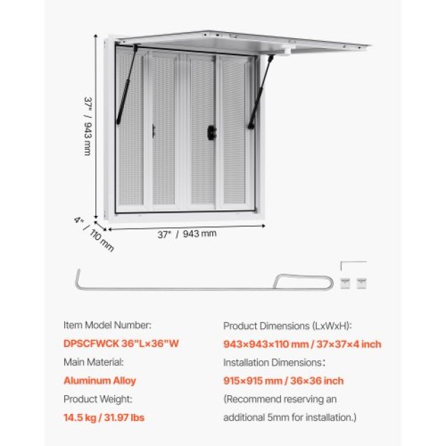 VEVOR Παράθυρο Εξυπηρέτησης με Τέντα 92x92 cm για Food Truck της VE...
