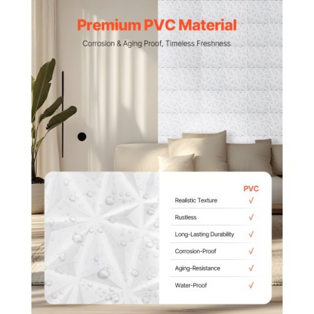 VEVOR Πάνελ Τοίχου 3D 33-Τεμαχίων 11.81x11.81 PVC 32 Τ.Π. Κάλυψη Διαμάντι Λευκό PVC3DQBXDYSJJBMJ0V0