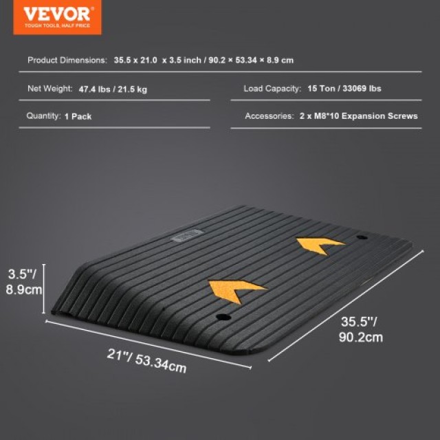 VEVOR Λαστιχένια Ράμπα Κατωφλίου Πόρτας 3.5 Ύψος 33069 lbs Φορτίο X...