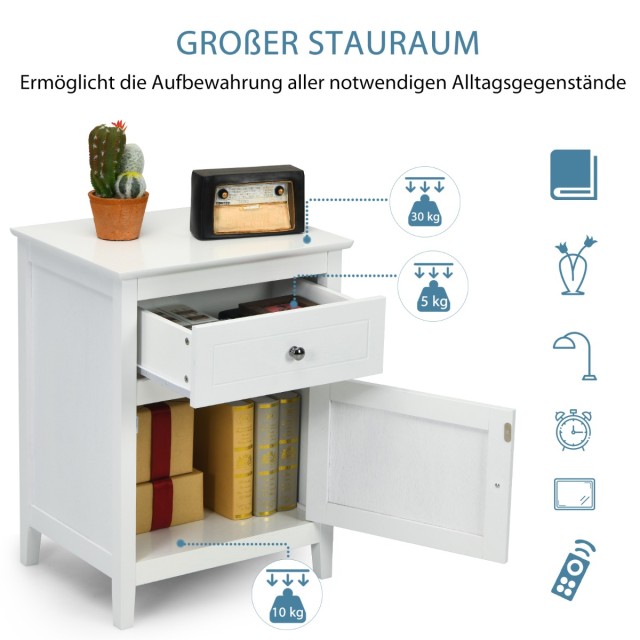 Costway  Σετ 2 κομοδίνων από ξύλο πεύκου με συρτάρι και πόρτα, βοηθ...