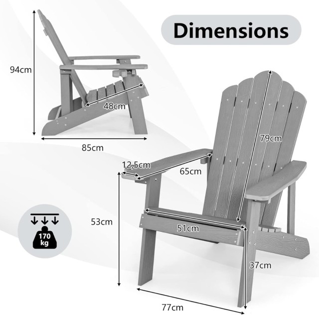Costway Καρέκλα Adirondack με Ψηλή Πλάτη & Ρυθμιζόμενη Θήκη Ποτού Γ...
